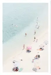 Affiche vue aérienne plage turquoise et baigneurs