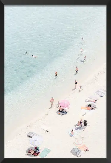 Affiche vue aérienne plage turquoise et baigneurs