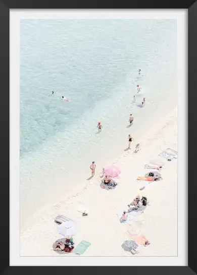 Affiche vue aérienne plage turquoise et baigneurs