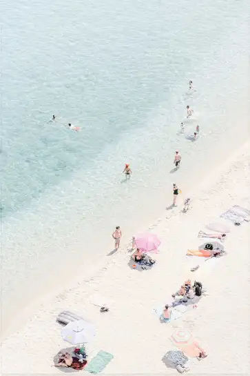 Affiche vue aérienne plage turquoise et baigneurs