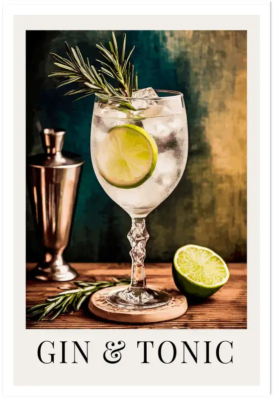 Affiche cocktail gin tonic et romarin