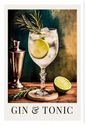 Affiche cocktail gin tonic et romarin