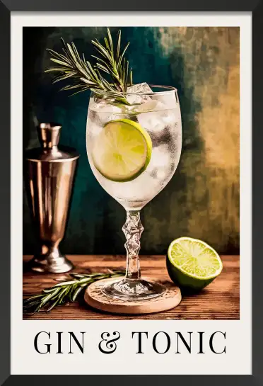 Affiche cocktail gin tonic et romarin