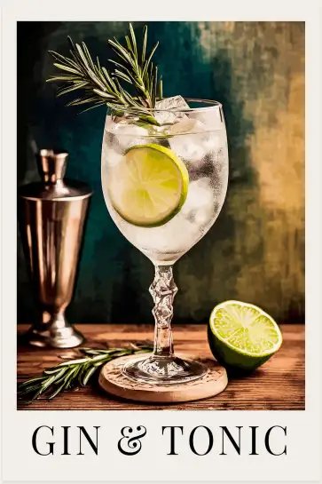 Affiche cocktail gin tonic et romarin
