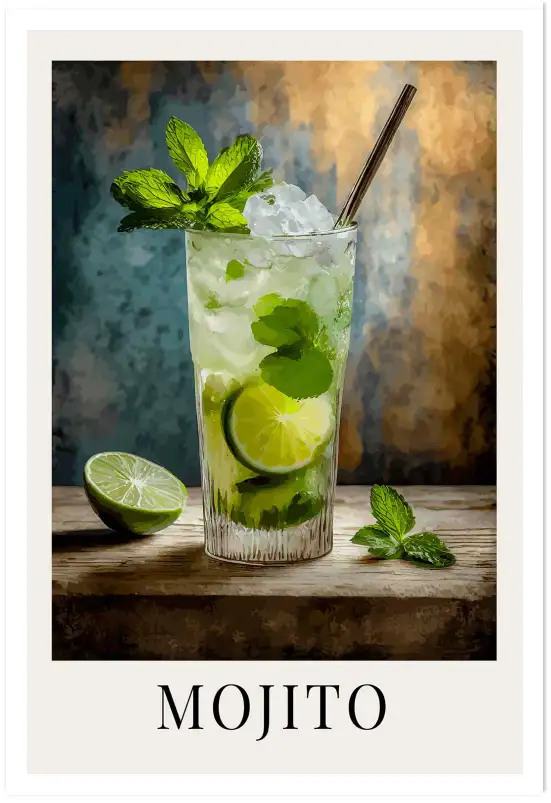 Affiche cocktail mojito et rondelle de citron