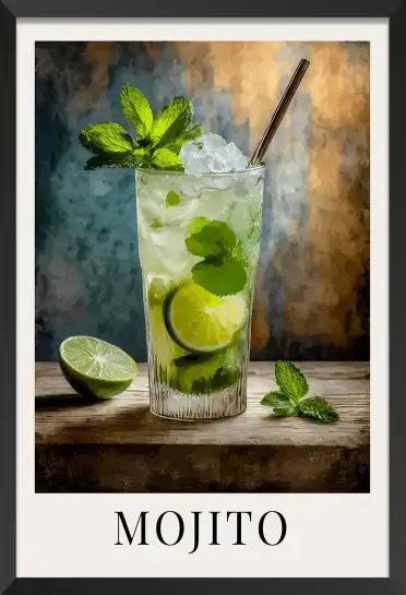 Affiche cocktail mojito et rondelle de citron