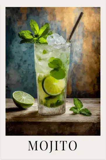 Affiche cocktail mojito et rondelle de citron