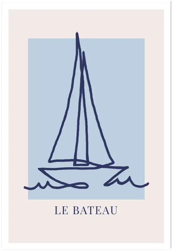 Affiche dessin au trait voilier en mer