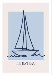 Affiche dessin au trait voilier en mer