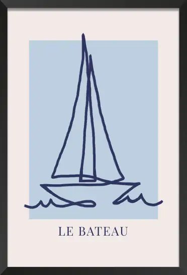 Affiche dessin au trait voilier en mer