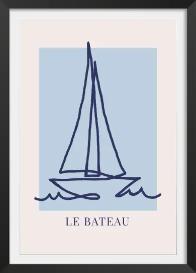 Affiche dessin au trait voilier en mer