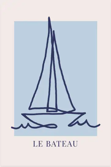 Affiche dessin au trait voilier en mer