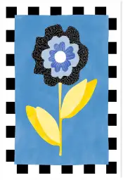 Affiche illustration florale bordure damier