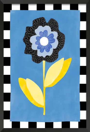 Affiche illustration florale bordure damier