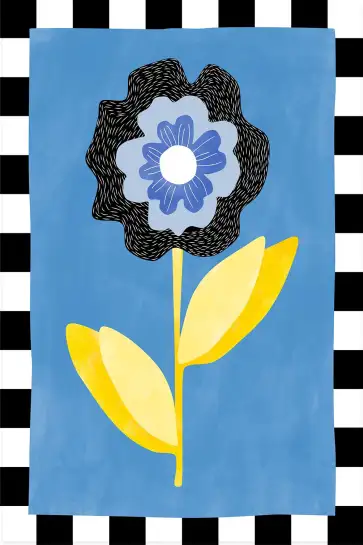 Affiche illustration florale bordure damier
