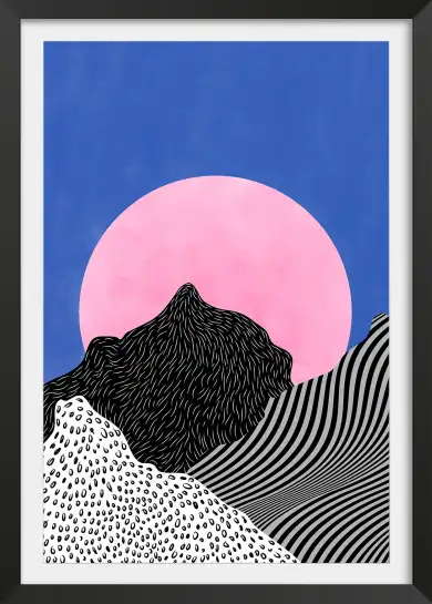 Affiche illustration graphique montagne et soleil