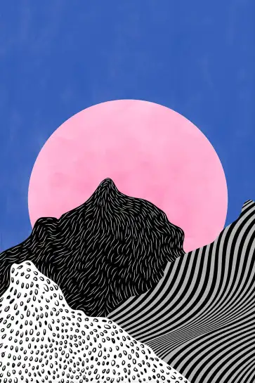 Affiche illustration graphique montagne et soleil