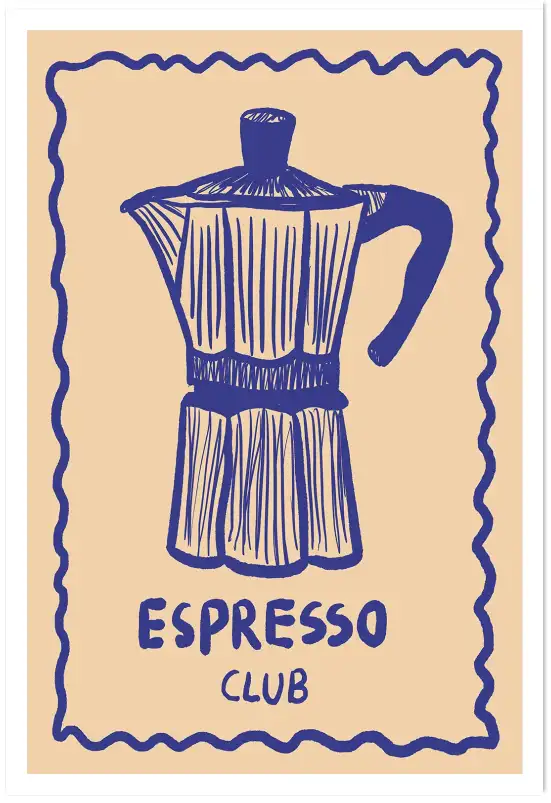 Affiche illustration retro cafetière espresso