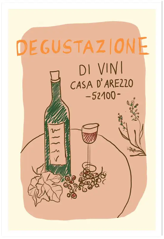 Affiche poster rétro dégustation de vin
