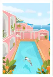 Affiche baignade estivale villa rose