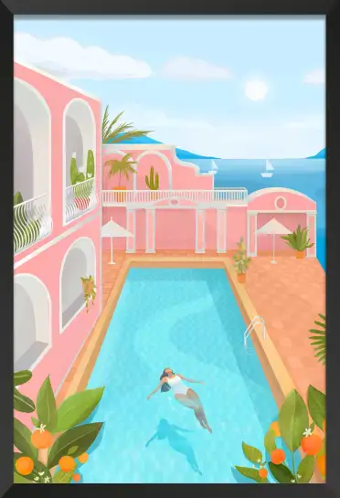 Affiche baignade estivale villa rose