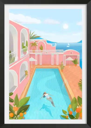 Affiche baignade estivale villa rose