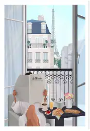 Affiche illustration balcon parisien tour eiffel