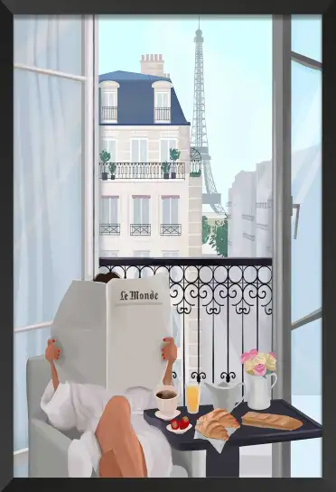 Affiche illustration balcon parisien tour eiffel