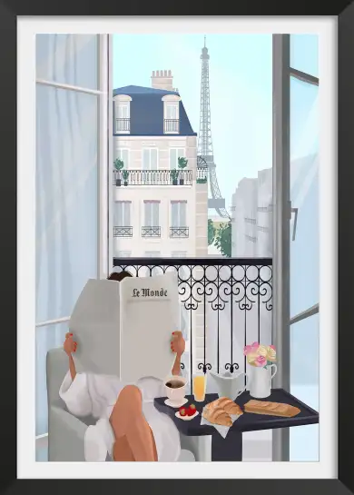 Affiche illustration balcon parisien tour eiffel