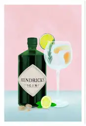 Affiche illustration bouteille de gin et verre