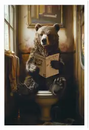 Affiche illustration humoristique ours toilettes