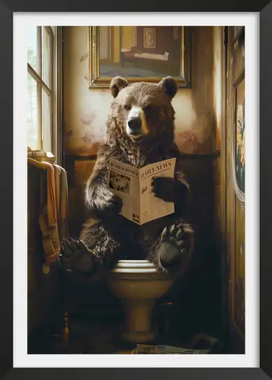 Affiche illustration humoristique ours toilettes