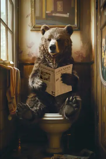 Affiche illustration humoristique ours toilettes