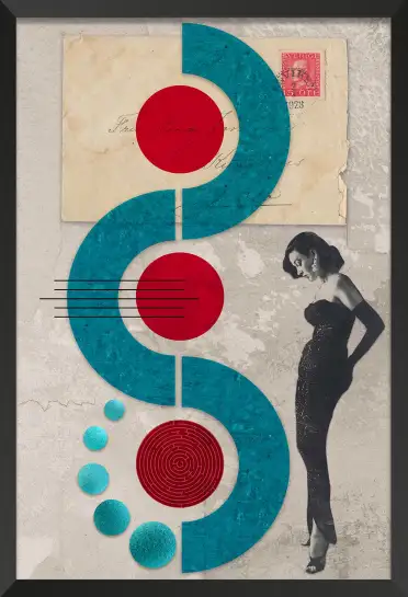 Affiche collage abstrait vintage bleu et rouge