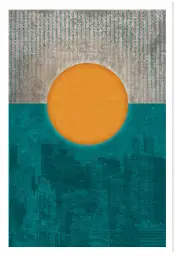 Affiche composition géométrique soleil et gratte-ciels