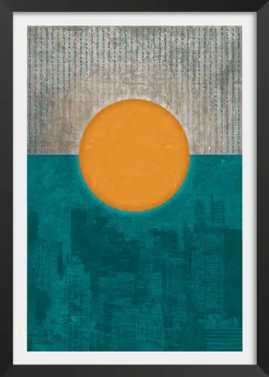 Affiche composition géométrique soleil et gratte-ciels
