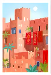 Affiche illustration medina marocaine terre cuite