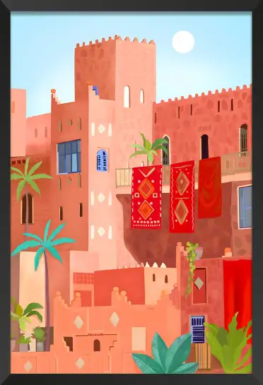 Affiche illustration medina marocaine terre cuite