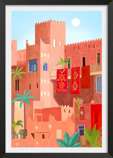 Affiche illustration medina marocaine terre cuite