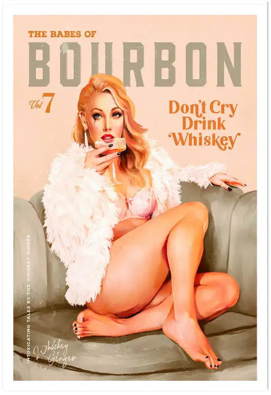 Affiche illustration vintage pin-up et whiskey