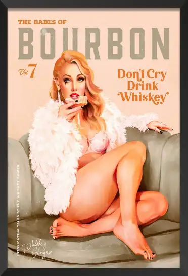 Affiche illustration vintage pin-up et whiskey