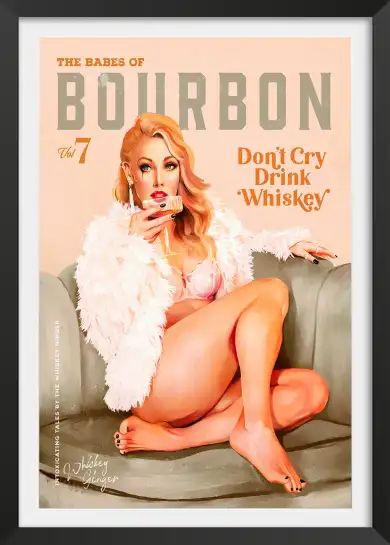 Affiche illustration vintage pin-up et whiskey