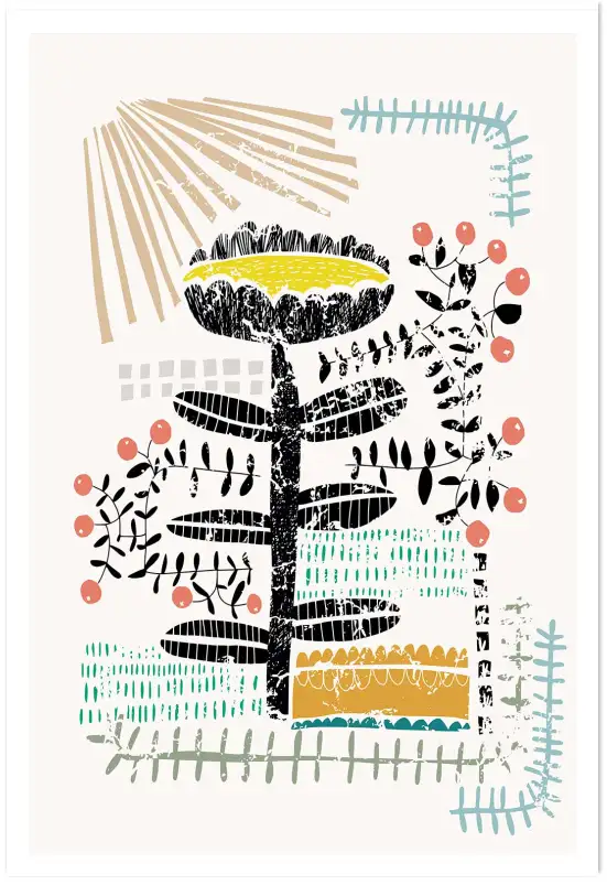 Affiche art botanique motif gravé