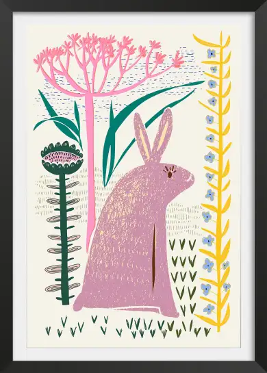 Affiche illustration poétique lapin et fleurs