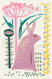 Affiche illustration poétique lapin et fleurs