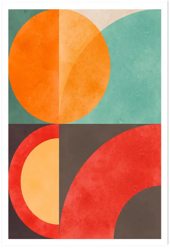 Affiche composition géométrique vintage turquoise