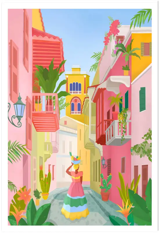 Affiche ville de Colombie - Rue à Carthagène