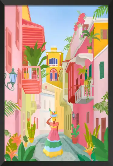 Affiche ville de Colombie - Rue à Carthagène
