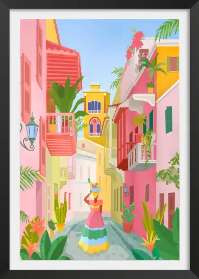 Affiche ville de Colombie - Rue à Carthagène