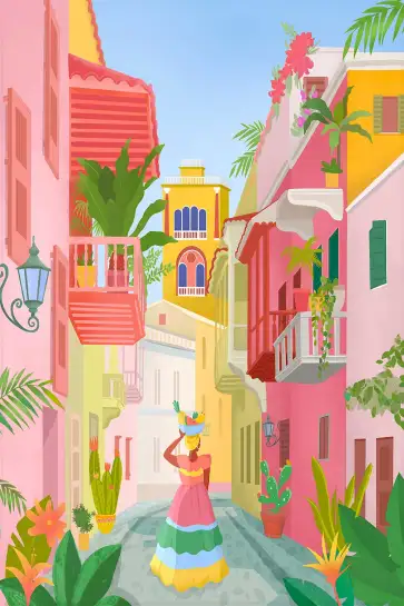 Affiche ville de Colombie - Rue à Carthagène